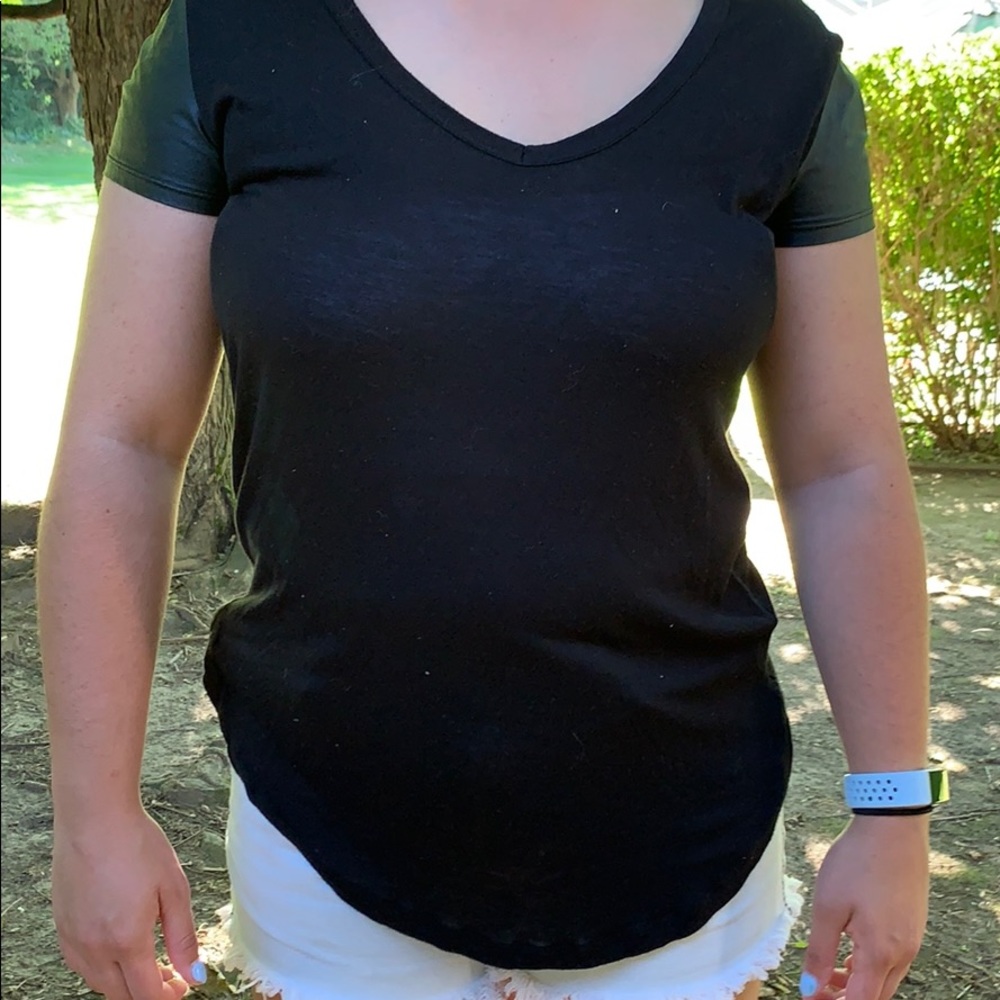 RD style pleather sleeves shirt